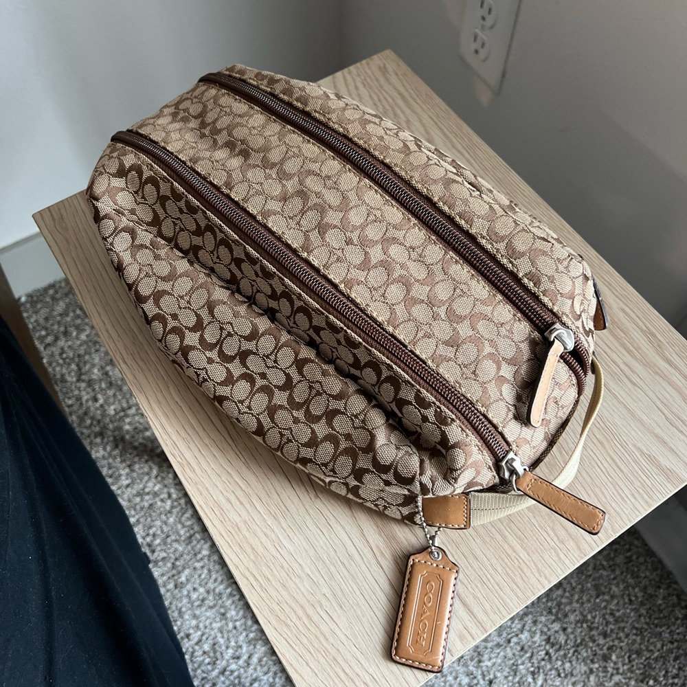 Coach Signature Tan Toiletry Bag